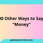 Illustration showing different ways to say money, including cash, funds, capital, wealth, and slang terms in a creative vocabulary layout.