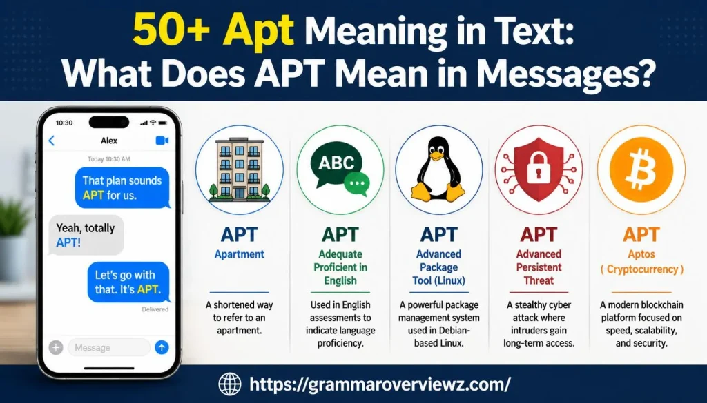 apt meaning in text explained with apartment, English, Linux, cybersecurity, and crypto contexts