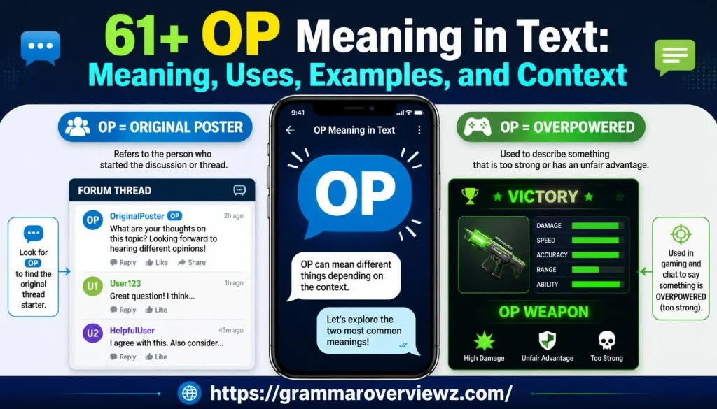OP meaning in text explained with Original Poster and Overpowered examples