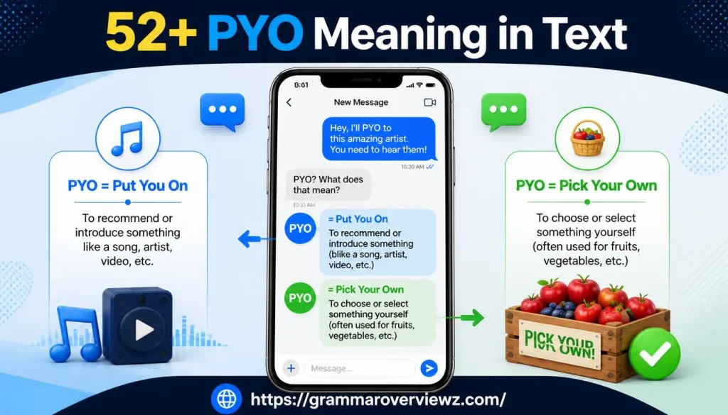 PYO meaning in text explained with Put You On and Pick Your Own examples
