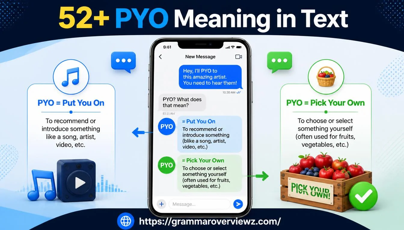 PYO meaning in text explained with Put You On and Pick Your Own examples