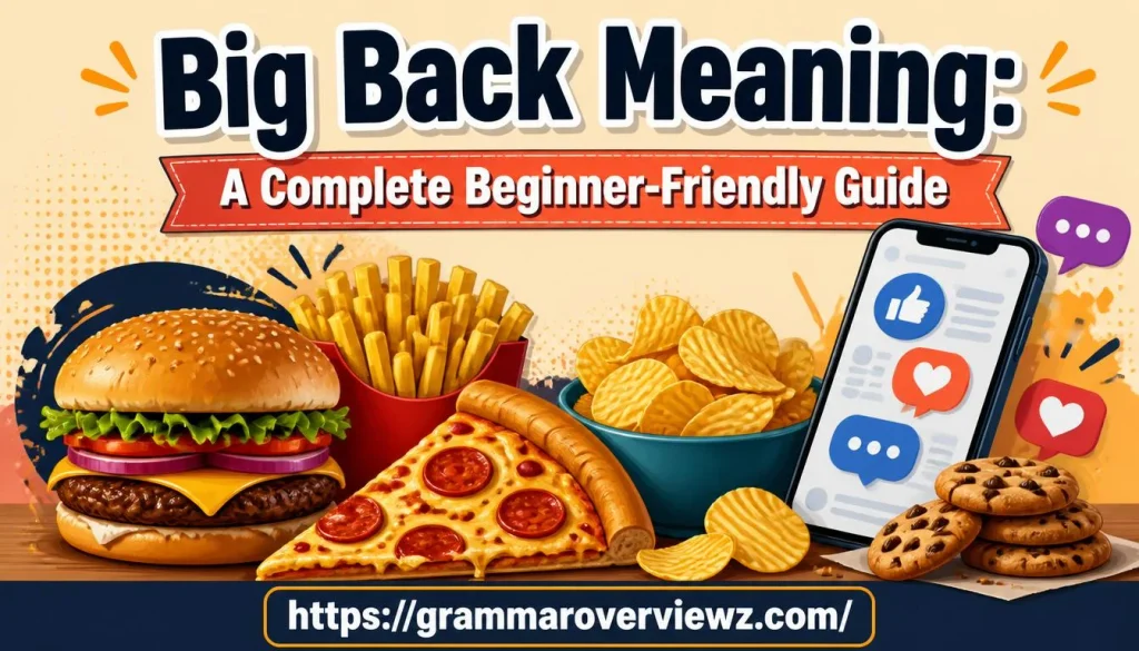 Big Back Meaning: A Complete Beginner-Friendly Guide, featuring food illustrations and social media symbols.