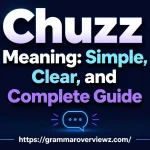 Chuzz meaning explained with digital chat graphics and internet slang elements.