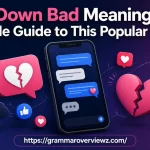 Down bad meaning explained with texting symbols and romantic slang illustrations.
