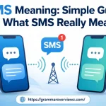 SMS meaning explained with smartphones and text message symbols.